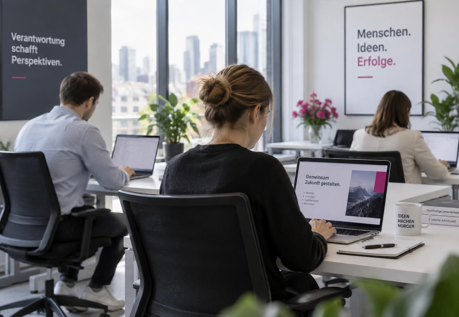 Team arbeitet konzentriert im Büro, ohne Smartphones auf den Schreibtischen